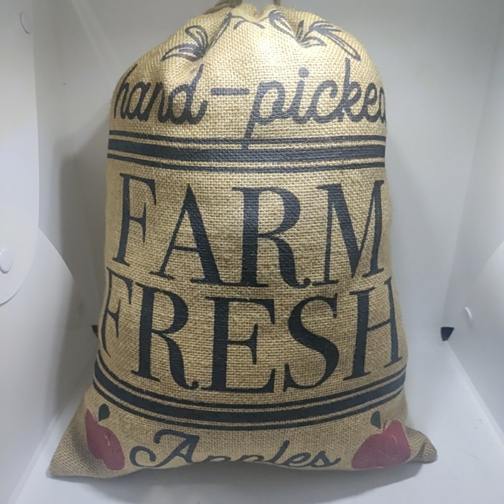 Burlap hand-picked FARM FRESH Apples Gunny Sack with draw string.